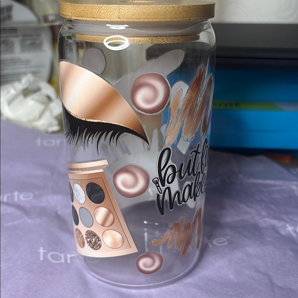 Clear Makeup Storage Jar with Makeup Design